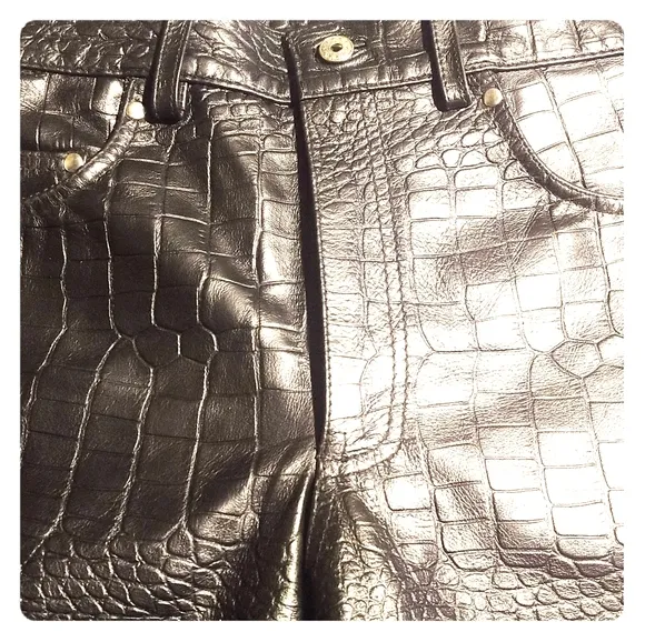 100% Genuine Crocodile Black  Leather  Pants