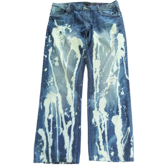 UNBRANDED Men's Five Pocket Bleached Destroyed Jeans Size 38 x 30 Akademiks?