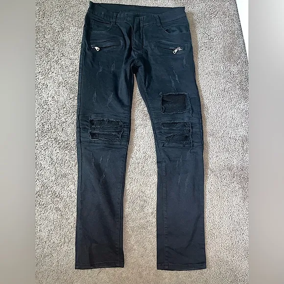 UNBRANDED BLACK RIBBED BIKER JEANS