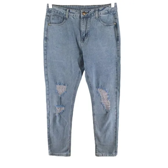 ROMWE Men’s Jeans Size M US 38/ EUR 48 Denim Light Wash Zipper Fly Distressed