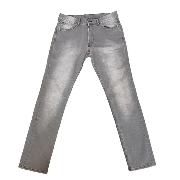Men's Straight Pockets Button Slim Fit Denim Gray Jeans Size 34