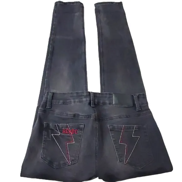 AC/DC Black Skinny Jeans Distressed Embroidered 27x32