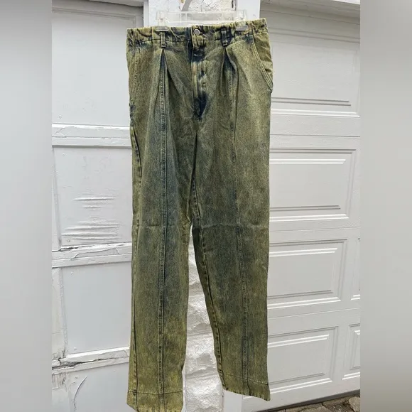 Vintage 80s 90s high wasted unisex Acid Stone Washed Jeans with Aztec Trim 33L