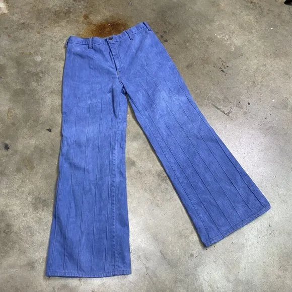 Vintage 70s piped leg weathered dye wash 12" bell bottom flare jeans size 31 men