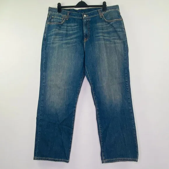 Lucky Brand Men's 40 Short Blue Jeans Boot Cut Whiskered Stone Wash Dungarees