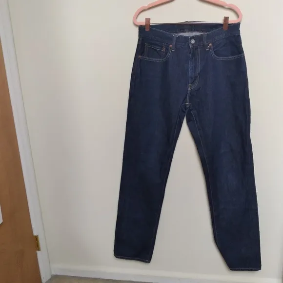 Uniqlo Dark Wash Straight Leg Mid Rise 100% Cotton Jeans Size 30 x 32