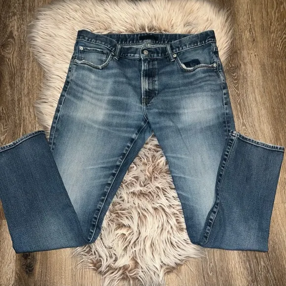 Uniqlo jeans slim straight low cuts blue jeans