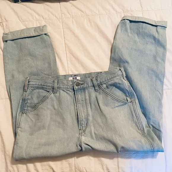 Uniqlo Mens u wide fit tapered jeans light blue 33”