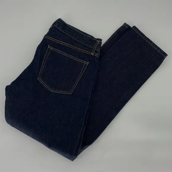 UNIQLO regular fit dark wash button fly denim blue jeans size 36X 34 men’s