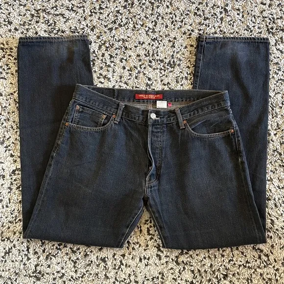 Uniqlo Selvedge Regular Fit Straight Denim Jeans—Size 36 x 34, Black