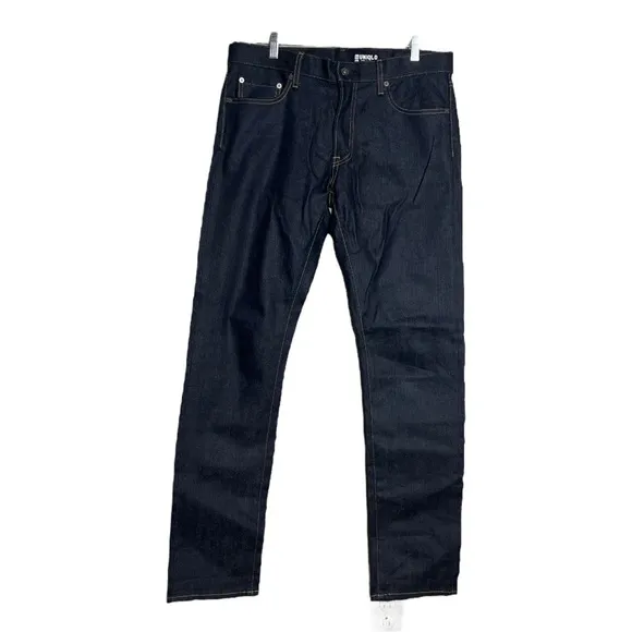 Uniqlo Mens Jeans Blue Dark Wash Straight Leg Slim Fit 5 Pocket Design