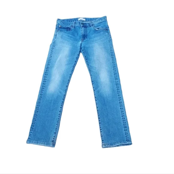 Uniqlo Jeans 29x32 Med Blue Whiskered Distressed Denim Pants Men Soft St…
