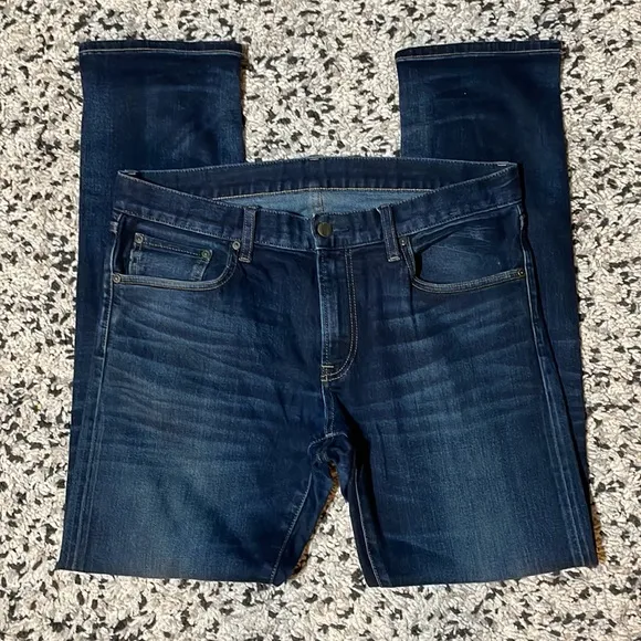 Uniqlo Stretch Slim Straight Denim Jeans—Size 34 x 32, Dark Blue