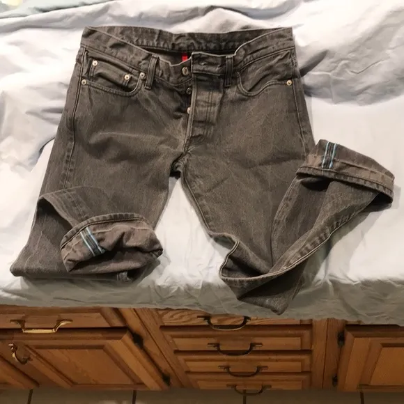 Uniqlo jeans slim fit straight 32/32 used selvedge charcoal gray