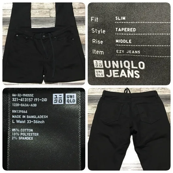 Uniqlo Ezy Jeans Slim Fit Tapered Men’s L Black (Inseam 30) Drawstring