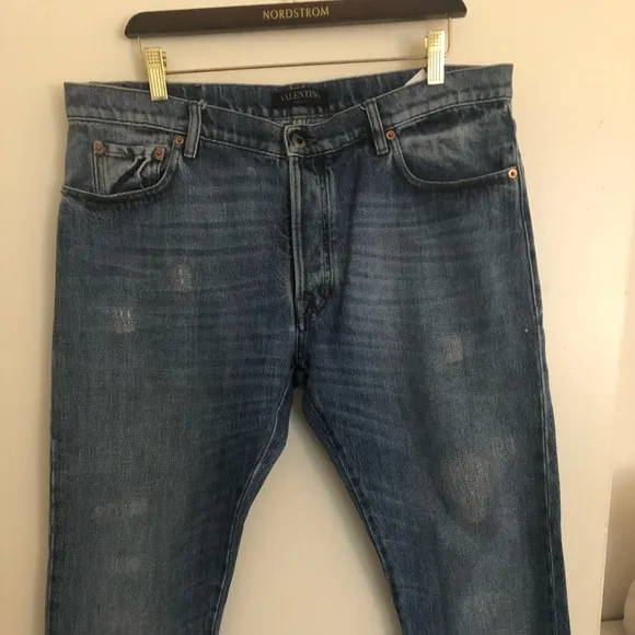 Valentino Rockstud Cropped Skinny Distressed Denim