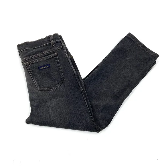 VALENTINO Vintage Men's Black Gray Dark Wash Straight Leg Denim Jeans Size 36