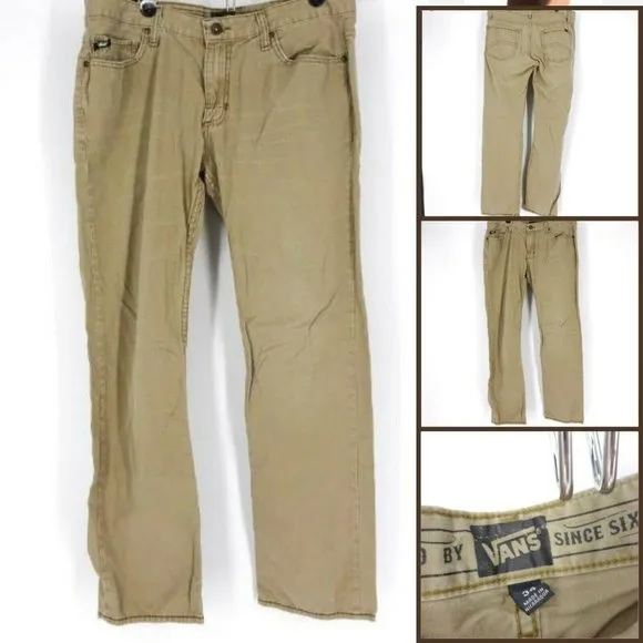 Vans Men's Casual Straight Jeans Button Closure Pants Skater Beige 34