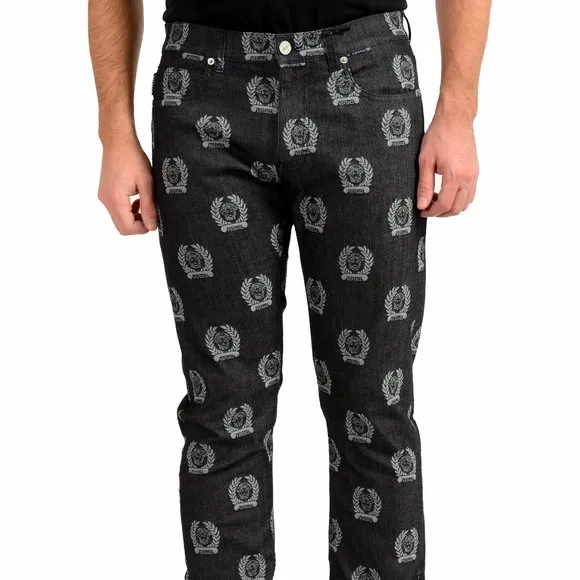 Versace Men's Black Wash Logo Print Straight Leg Jeans
          
      NWT