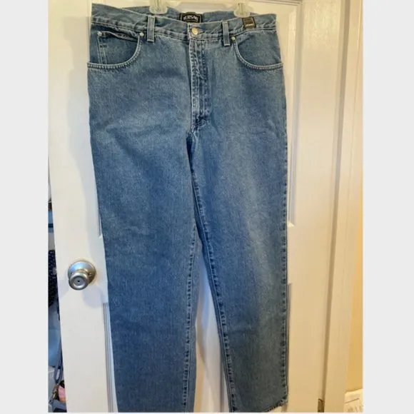 Vintage VERSACE Couture Italian Blue Cotton Denim Men's Straight Jeans 40 38
