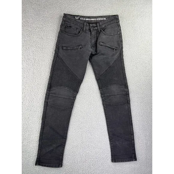 V1969 Italia Abbigliamento Sportivo Moto Biker Slim Jeans Dark Gray Sz 28x30