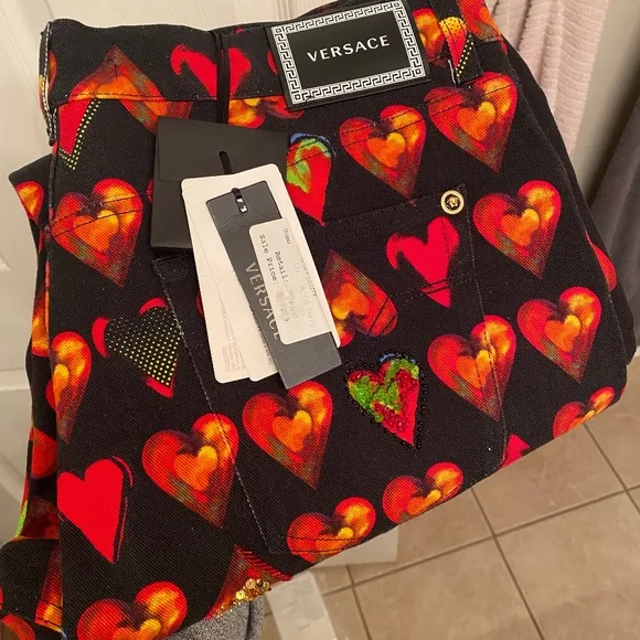 Versace 2019 Runway Crystal Embellished Heart Print Jeans
          
      NWT