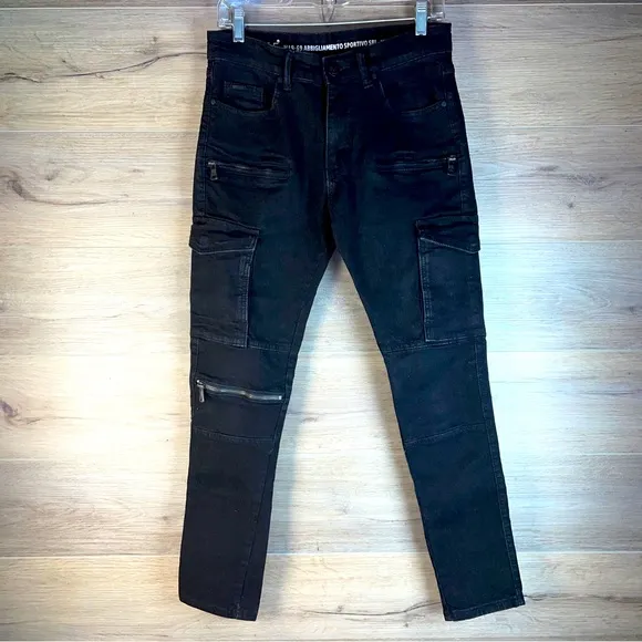 Versace V 1969 Italia Abbigliamento Sportivo SRL Black Zipper Moto Jeans 28 x 30