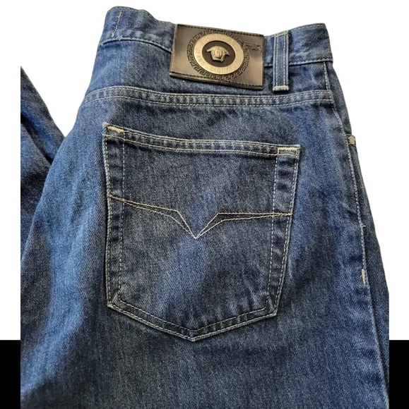 Vintage 90s Versace Jeans Signature Blue Denim Jeans Italy Size 34/48