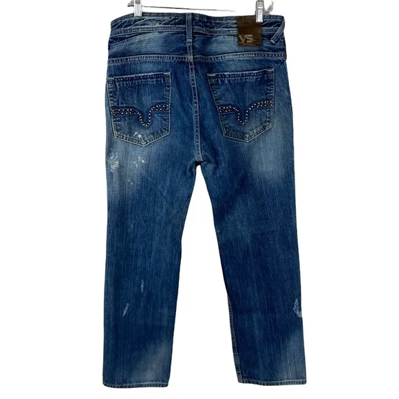 Vigoss Terrain Jeans 34x32 Straight Leg Distressed Medium Wash