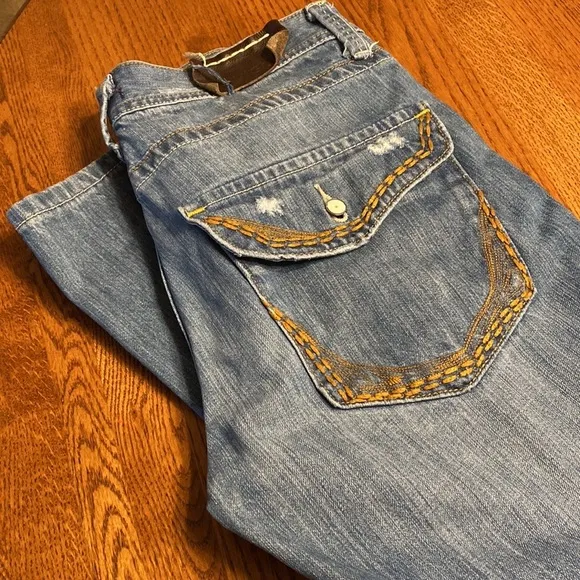 VIGOSS Mens Jeans Distressed Denim Straight Leg 32