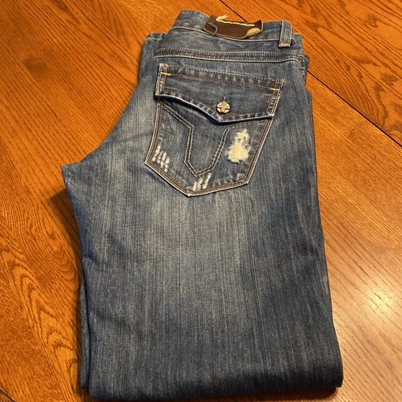 Vigoss Mens Distressed Blue Jeans 32 Ralph Straight