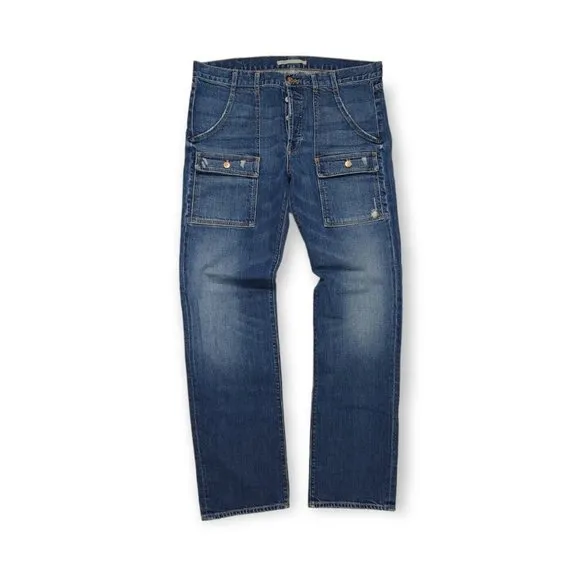 Vince Bush Cargo Blue Denim Button Fly Jeans Mens 36x33