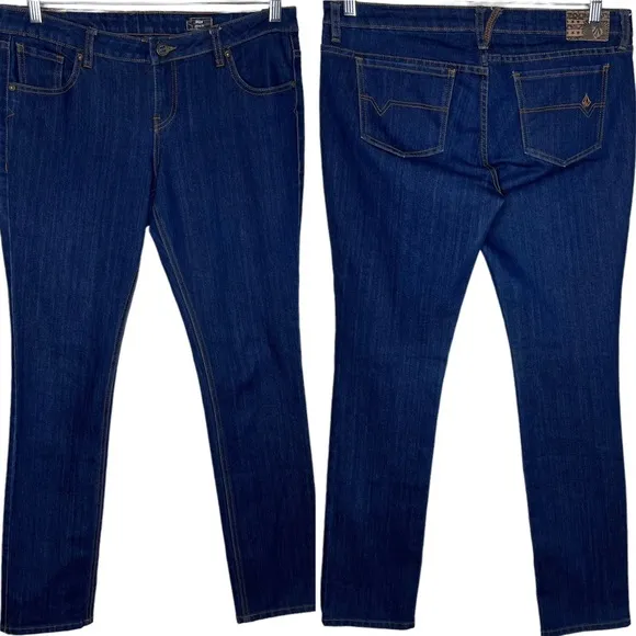 Volcom Liberated Stix Skinny Fit Dark Wash High Rise Straight Leg Jeans Size 36