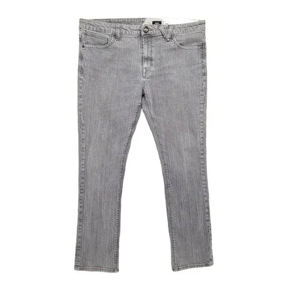 Volcom Vorta Slim Straight Jeans Mens Light Grey Textured Cotton Stretch 38x29