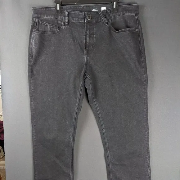 Volcom Jeans Men 38x31 Solver Modern Straight Black Denim Country Skateboard