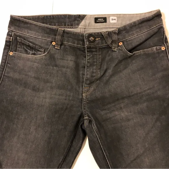 Mens Volcom Brand jeans Vorta Slim Straight Size 34W x 30L  Grayish light black