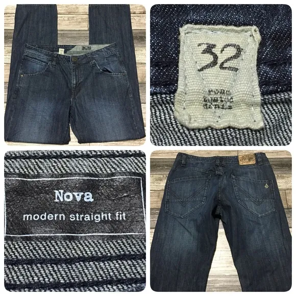 Volcom Nova Modern Straight Fit Jeans Men’s 32x30 Dark Wash Blue 100% Cotton.