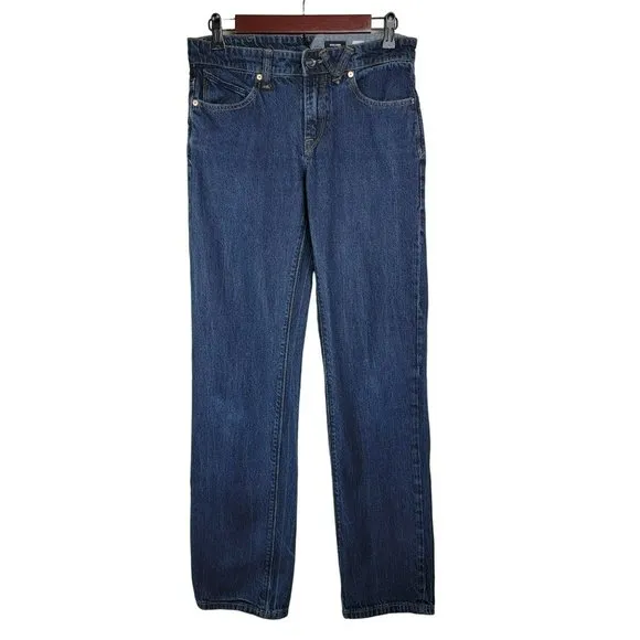 Volcom Solver Modern Straight Blue Jeans Mens 28 Dark Wash Denim Logo Skater