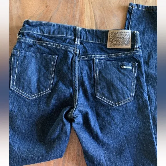 Volcom Vorta Slim Straight Jeans Mens 27 (28x27) Dark Blue Denim