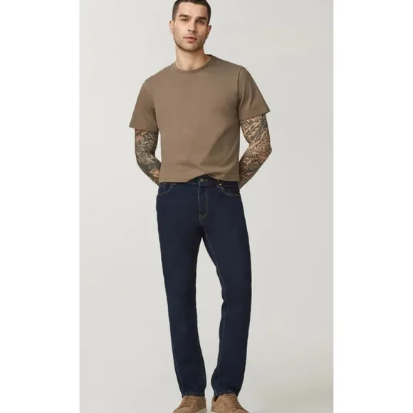 Warp + Weft Mens 34x32 Dark Midnight Wash Amsterdam Slim Denim Jeans