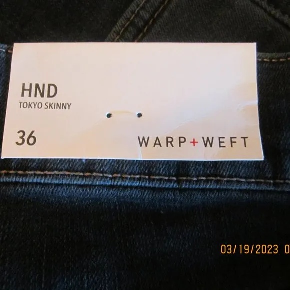 Men's Warp & Weft Dark wash toyko skinny jeans 36 x 32 NEW with tags
          
      Boutique