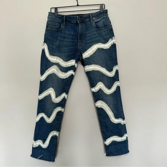 Warp + weft AMS Amsterdam slim bleached & painted custom men’s jeans size 32x33