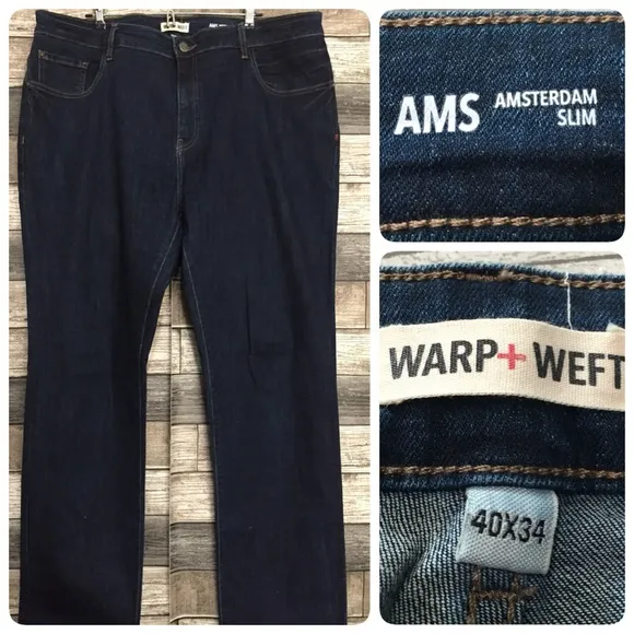 Warp Weft Amsterdam Slim Jeans Men’s 40x34 Dark Wash Blue Denim Stretch