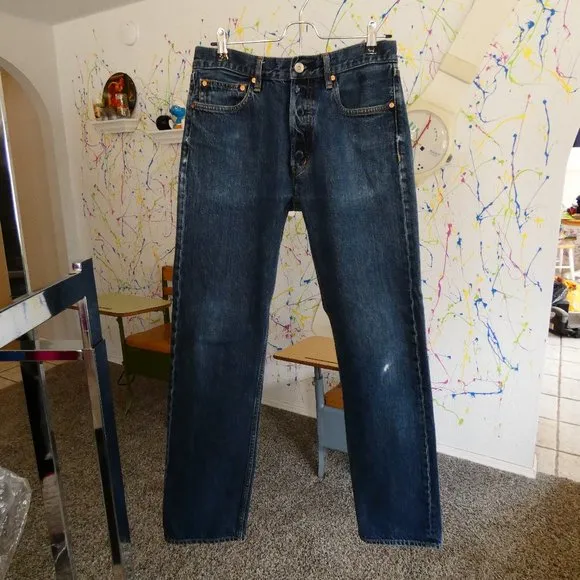 WESC Rare Marwin 363 Raw 12.5oz Ring Spun Denim Button Fly Jeans Size 31/34