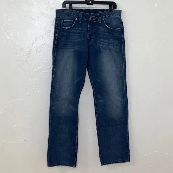 William Rast Julian straight button fly with room distressed jeans size 33 EUC