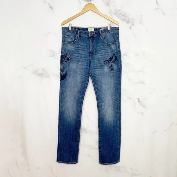 William Rast Dean Slim Straight Embroidered Jeans Sz 34 x 32