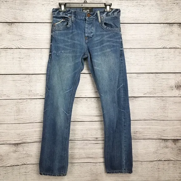 William Rast Men's Taper Button Fly Distressed Denim Jeans