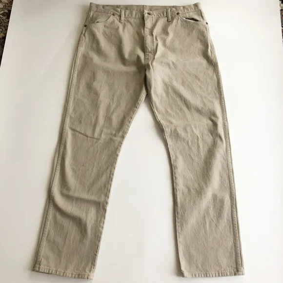 VTG Wrangler Mens Tan Jeans 13MWZTN Cowboy Cut Measures 42x33 Made in USA