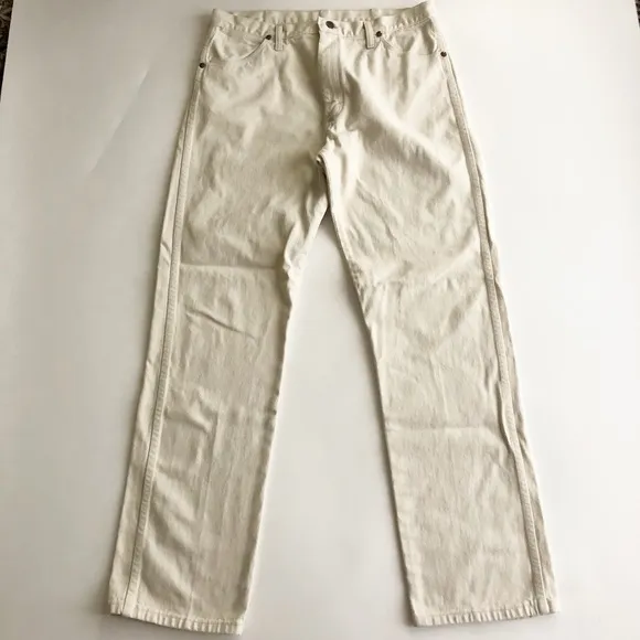 VTG Wrangler Light Beige Mens Jeans 13MWZWT Measures 36x33 Made in USA
