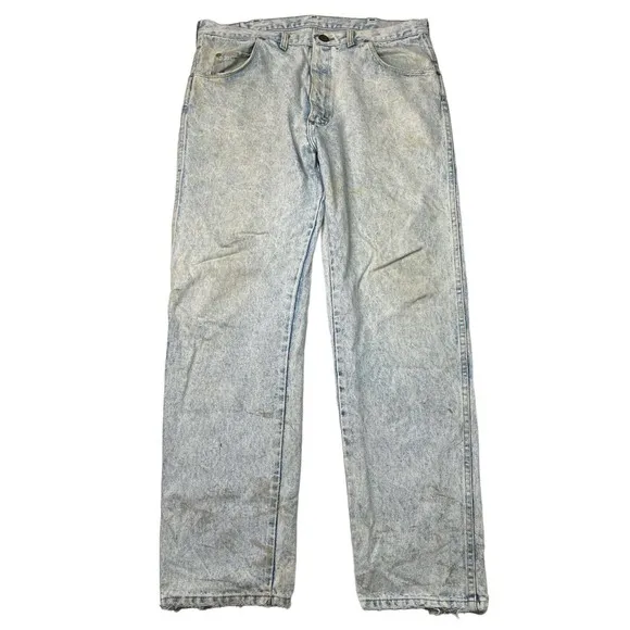 Wrangler VTG 80s 90s Straight Jeans Grunge Stone Acid Wash USA Mens 38x32